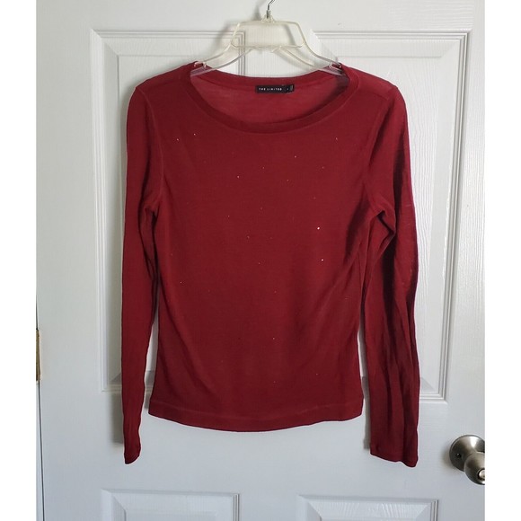 The Limited Sparkly Red Wool Blend Sweater M Light Long Slewve - Picture 1 of 3